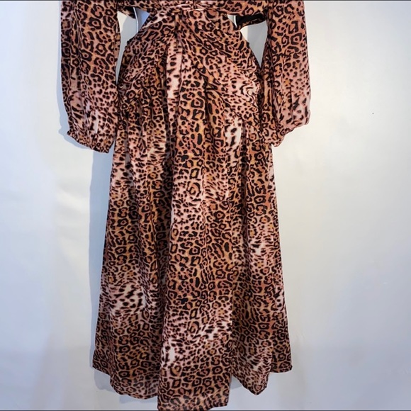 Anthropologie Cut Out Midi Dress in Brown Motif Brown animal print size XL NWT - Picture 7 of 17